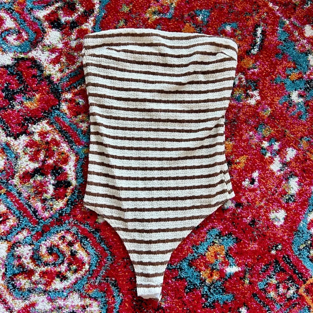 Striped Brown and White Bodysuit - Picture 1 of 5